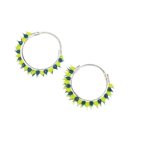 RAVER Punk Women's Spiky Rubber Hoop Earrings Neon/Navy - Picture 1 of 4